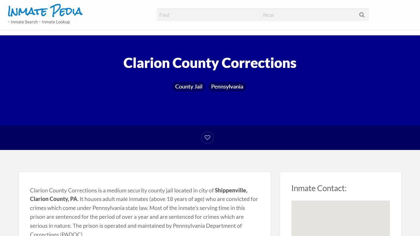 Clarion County Corrections – Inmate Pedia – Inmate Search ...