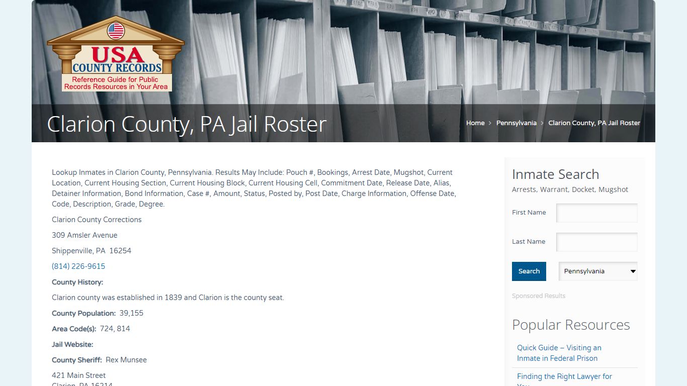 Clarion County, PA Jail Roster | Name Search